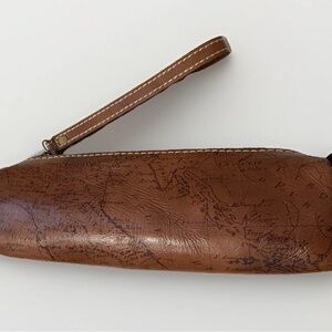 Patricia Nash Leather Case, Cosmetic, Wristlet Tan Brown Map travel Atlas